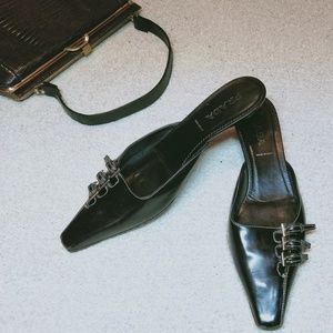 PRADA leather pointed toe kitten heel